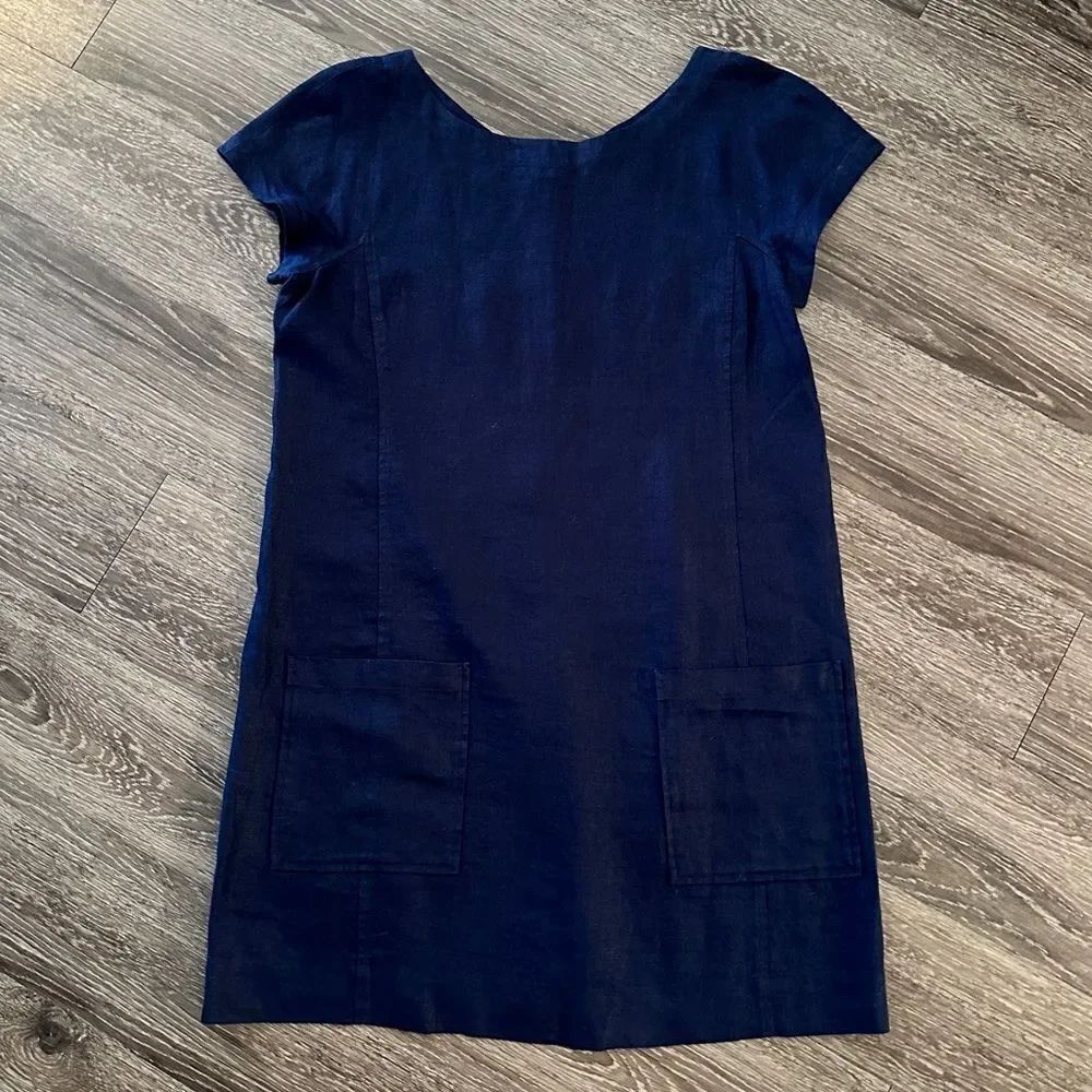 Eileen Fisher Navy 100% Linen Dress